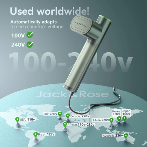 Travel Steamer for Clothes, 100-240V Portable Steamer,15S Heat Up, Steamer ＆ Iron 2 in 1, Travel Size Garment Steamer, Large Ceramic Heat Panel, for Global & European Traveling, Green